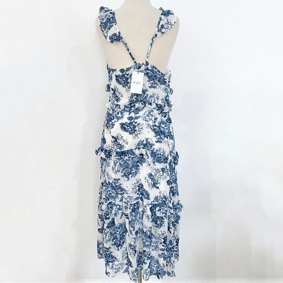 O.P. T blue floral midi dress with shoulder ruffles - Picture 4 of 13